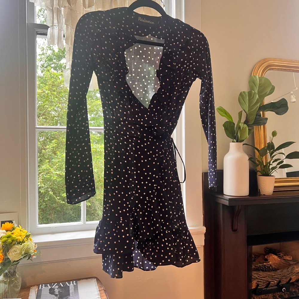 Realisation Par Navy Polka Dot Wrap Dress
